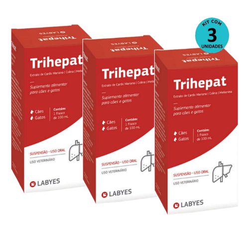 Kit 3 Suplemento Alimentar Trihepat Cães e Gatos 100mL - Labyes